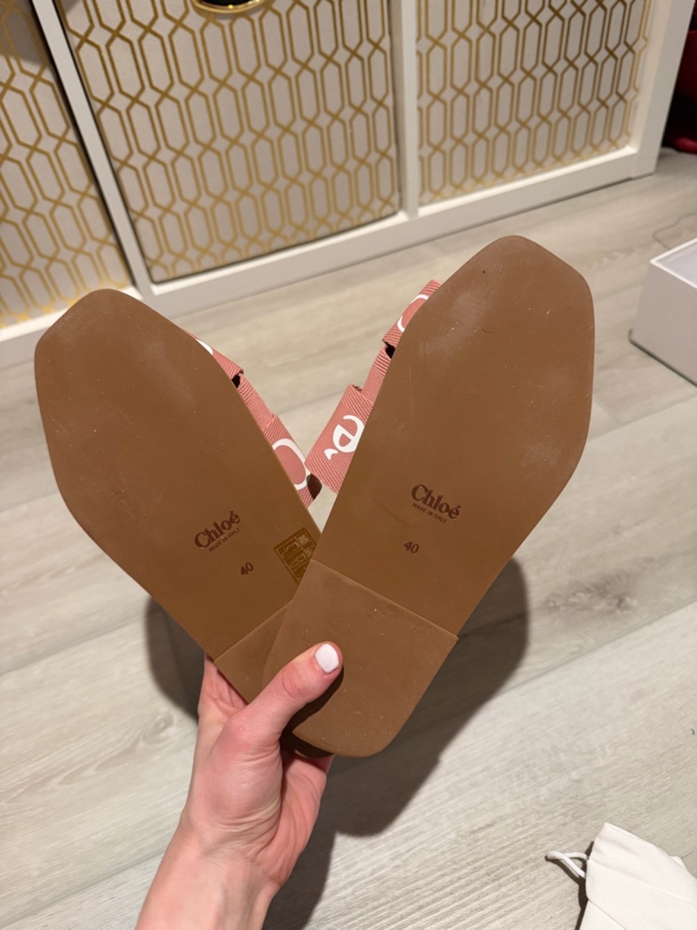 Chloe Woody Pink Logo Slide Sandals - Picture 3 of 5